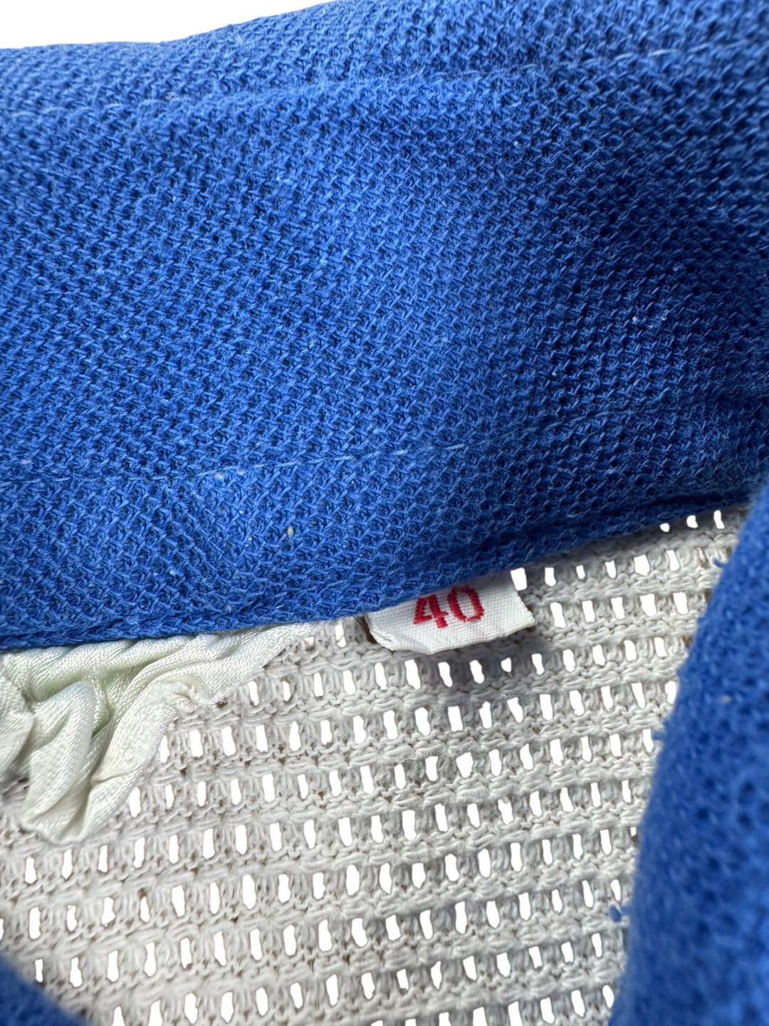 Vintage White Mesh Polo With Blue Collar - S