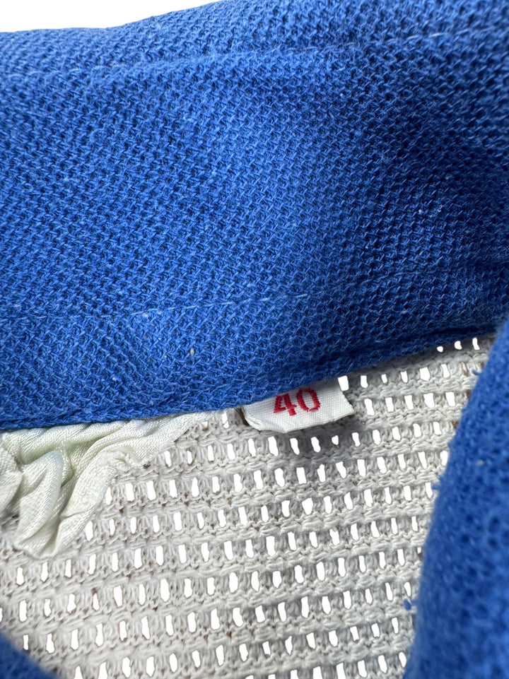 Vintage White Mesh Polo With Blue Collar - S