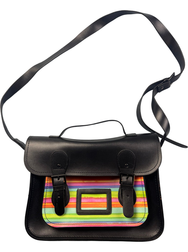 Striped Leather Satchel Bag