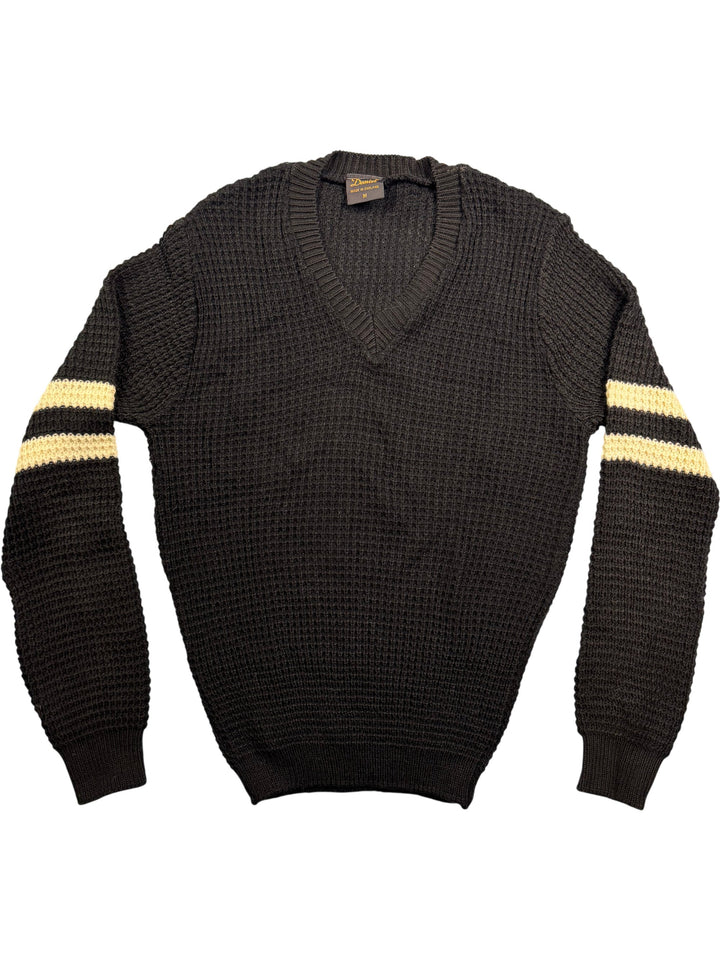 Daniel V-Neck Knit Sweater with Stripe Sleeves - S