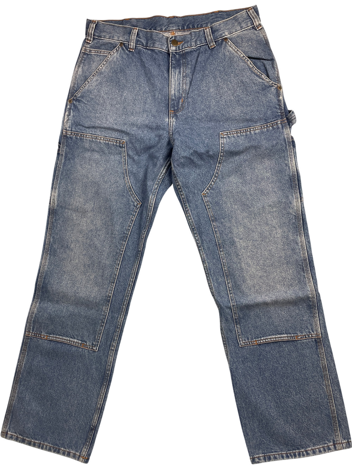 Carhartt Light Wash Denim Workwear Loose Fit Cargo Jeans - Think Vintage