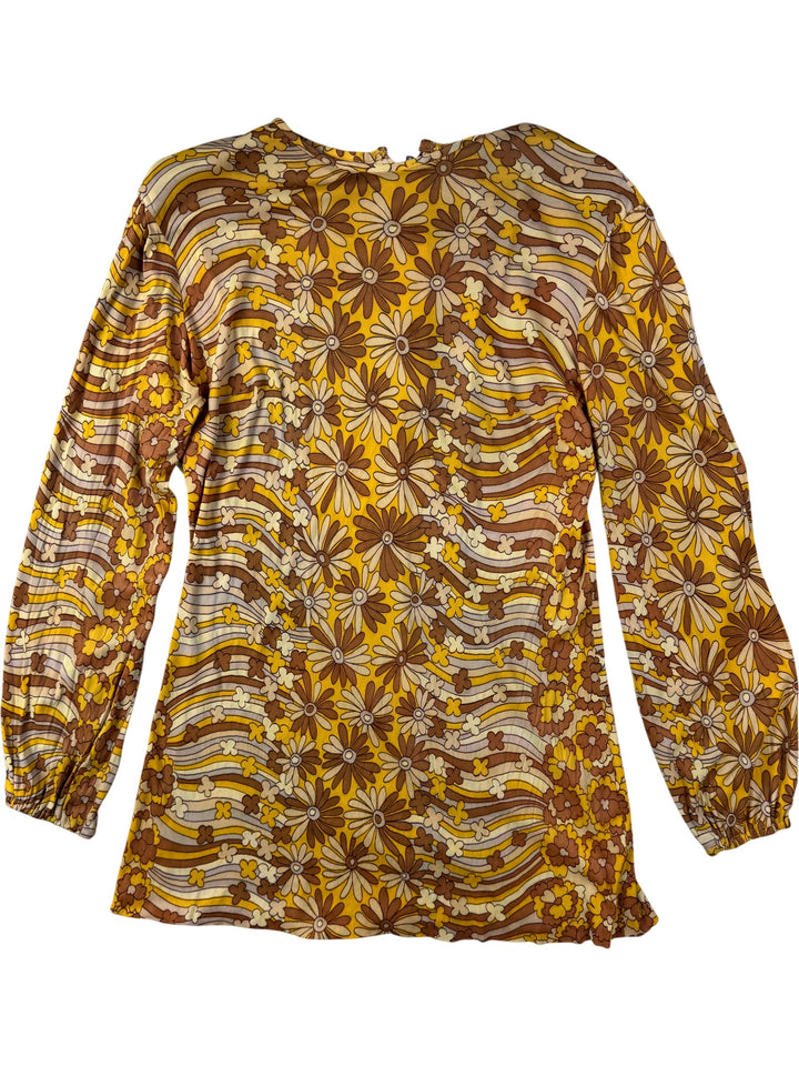 1970s Richard Shops Floral Long Sleeved Blouse - M
