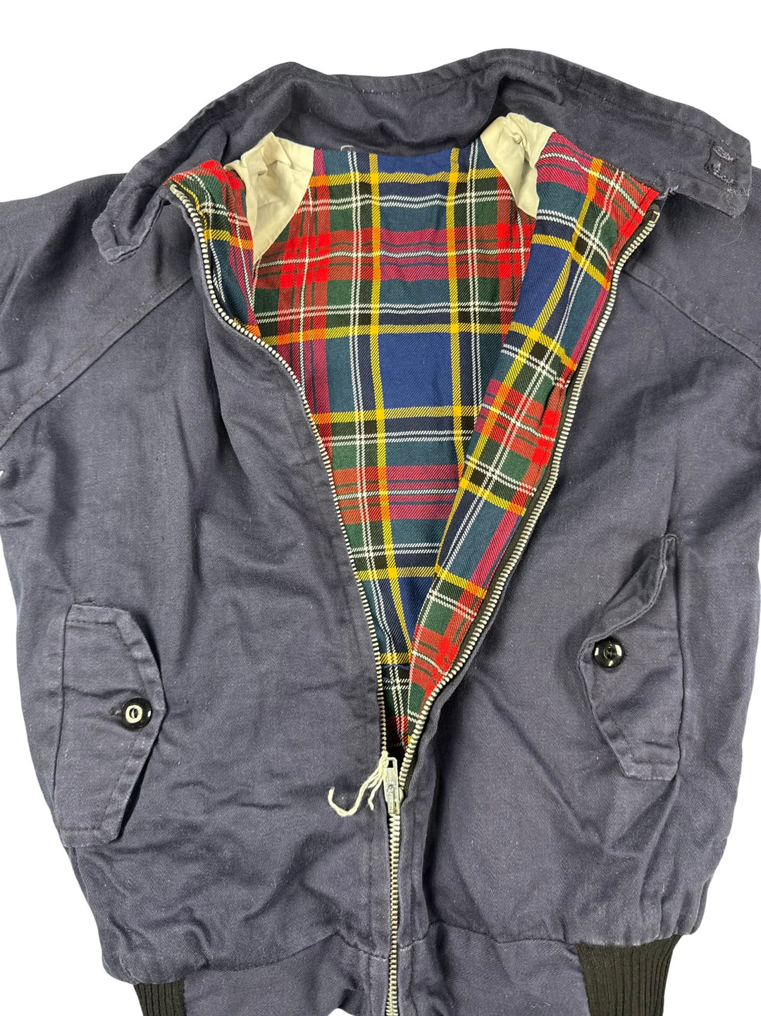 1980s Navy Bomber Jacket with Tartan Lining - Age 12/13