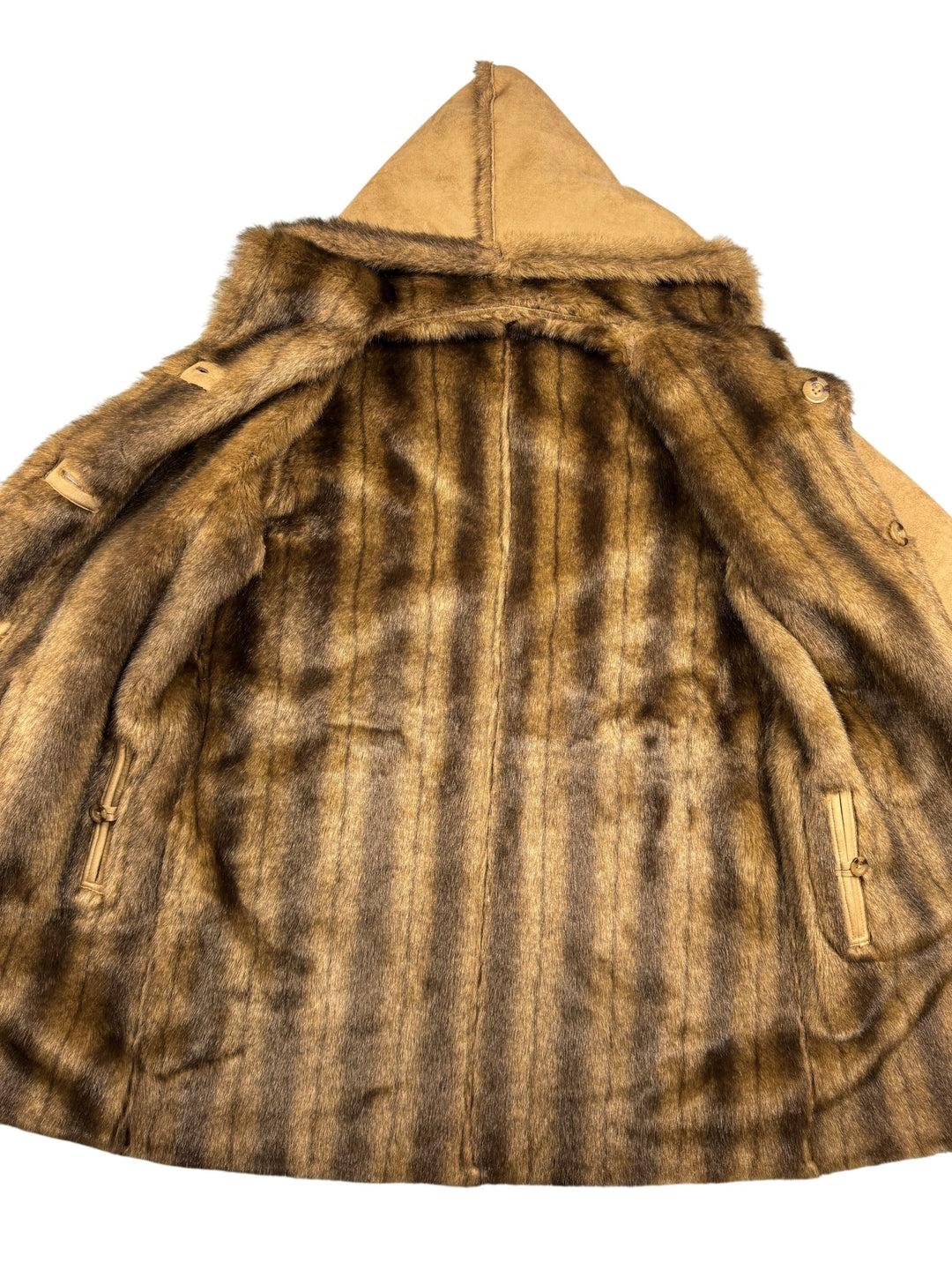 Hooded Faux Fur Trimmed Coat - L