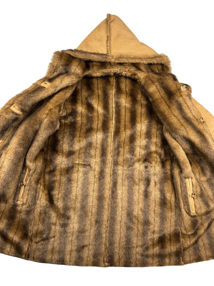 Hooded Faux Fur Trimmed Coat - L