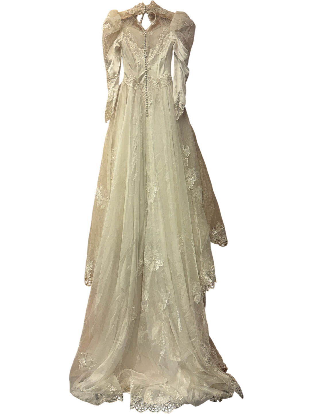 Vintage White Wedding Dress with Lace and Beading