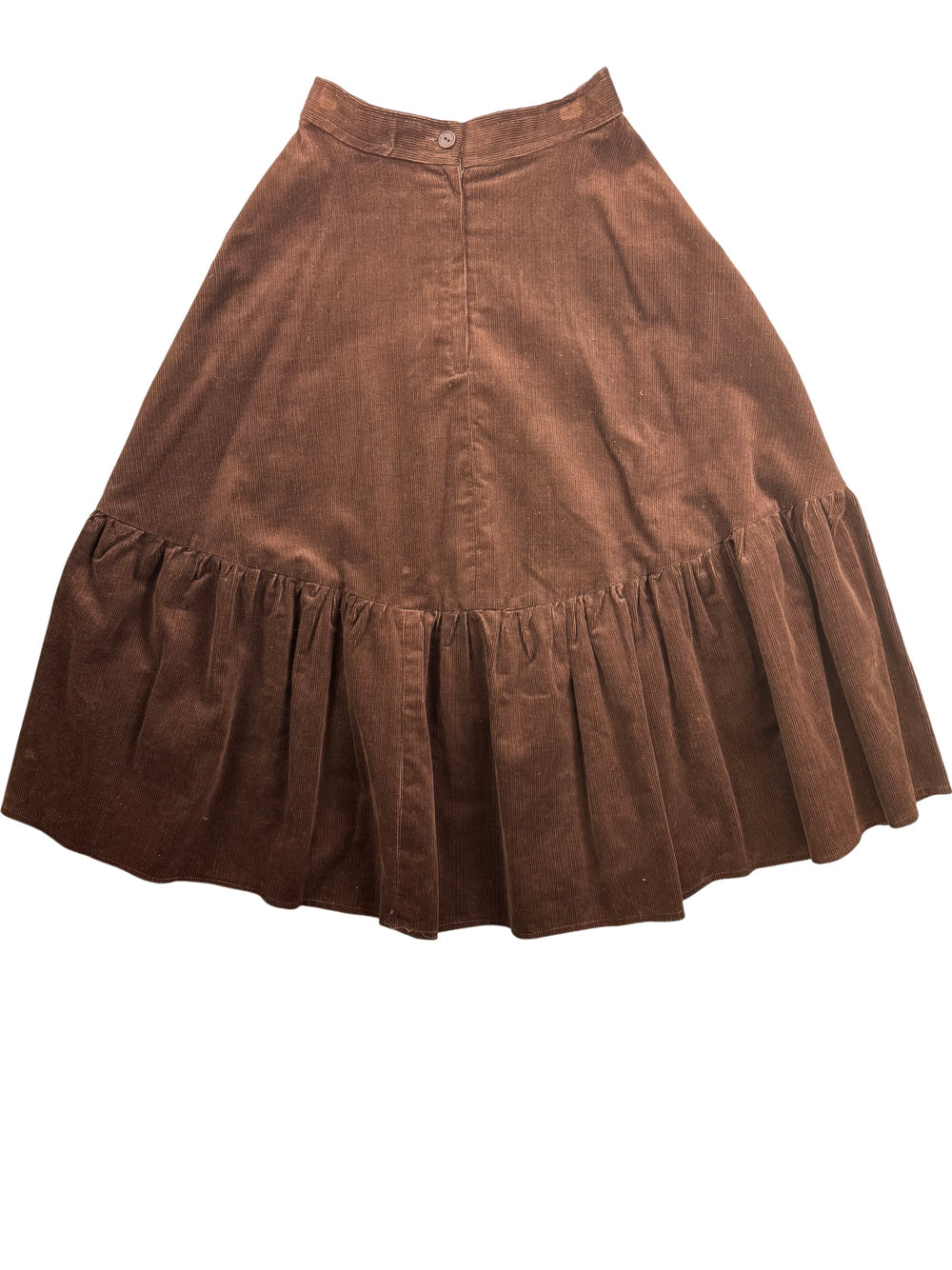 Brown Corduroy Gathered Skirt - XS - Think Vintage