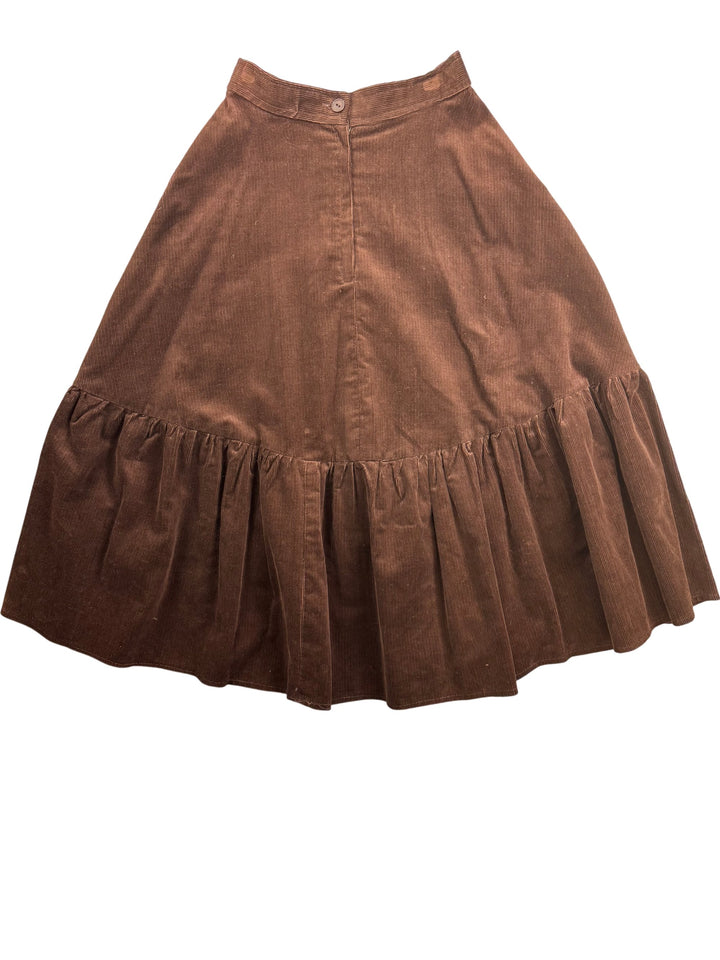 Brown Corduroy Gathered Skirt - XS - Think Vintage