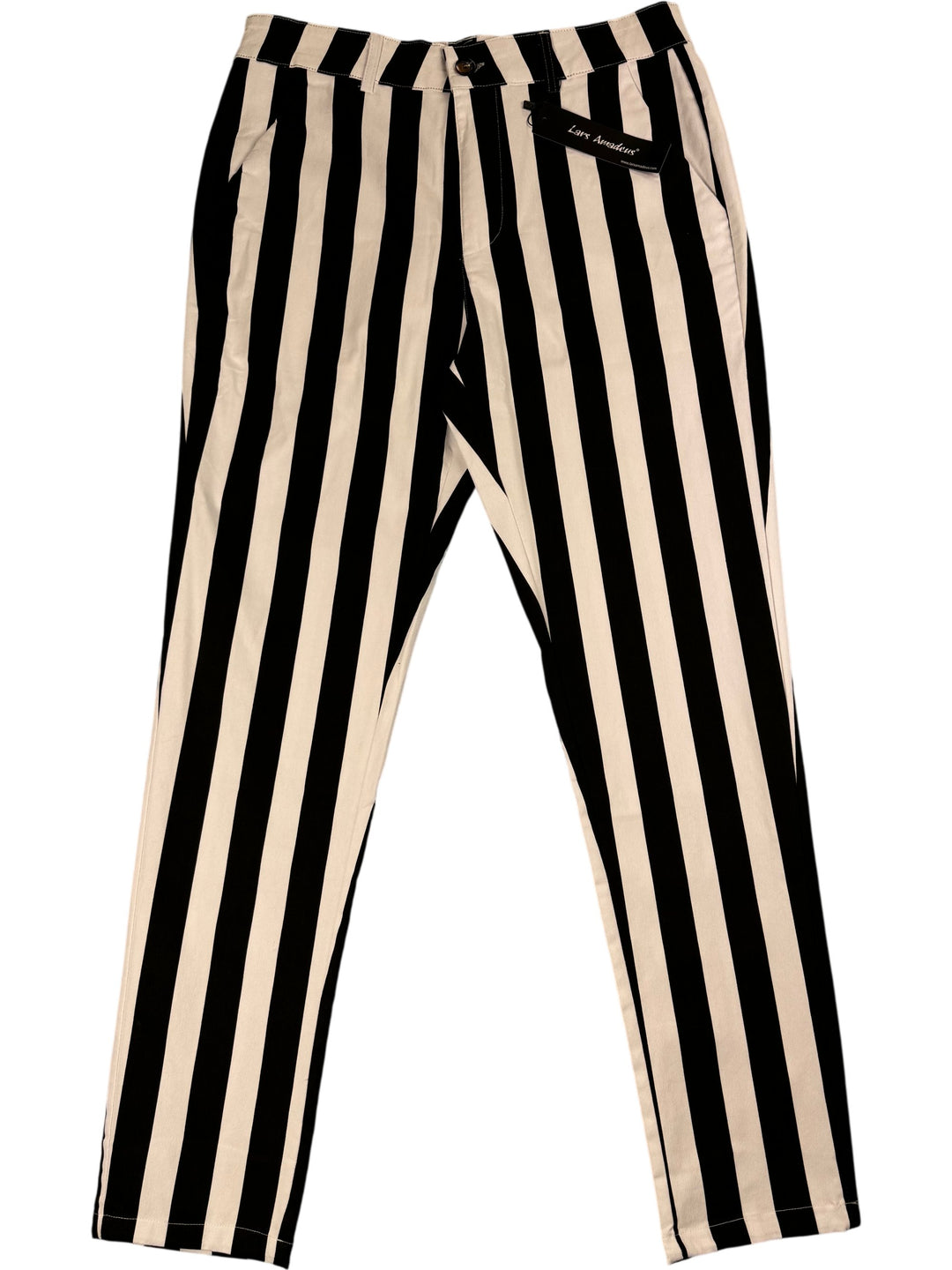 Lars Amadeus Black and White Striped Trousers - Think Vintage
