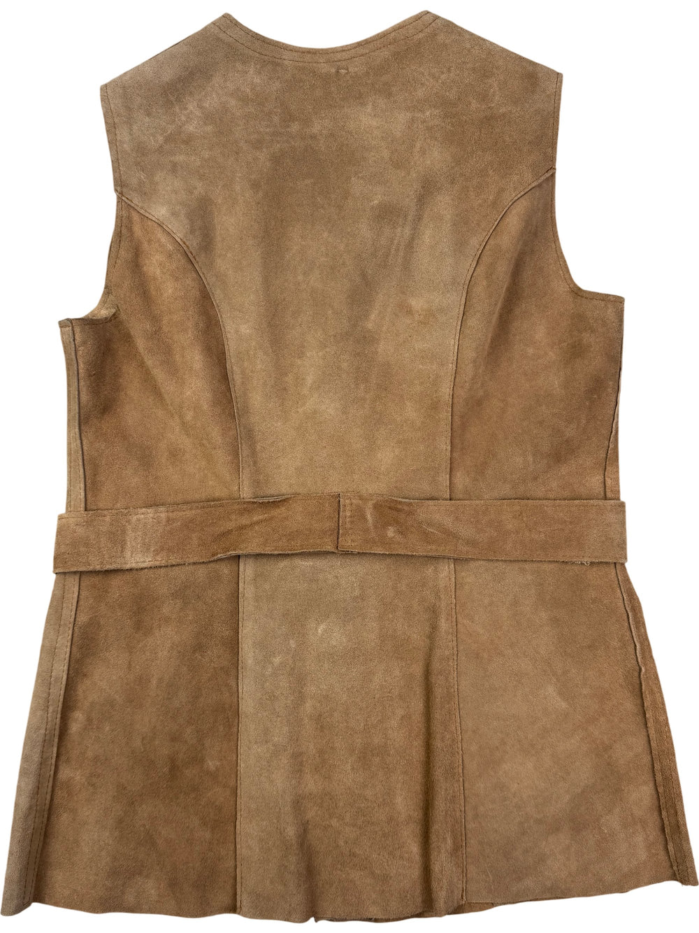 1960s Suede Belted Waistcoat with Flower Buttons - S - Think Vintage