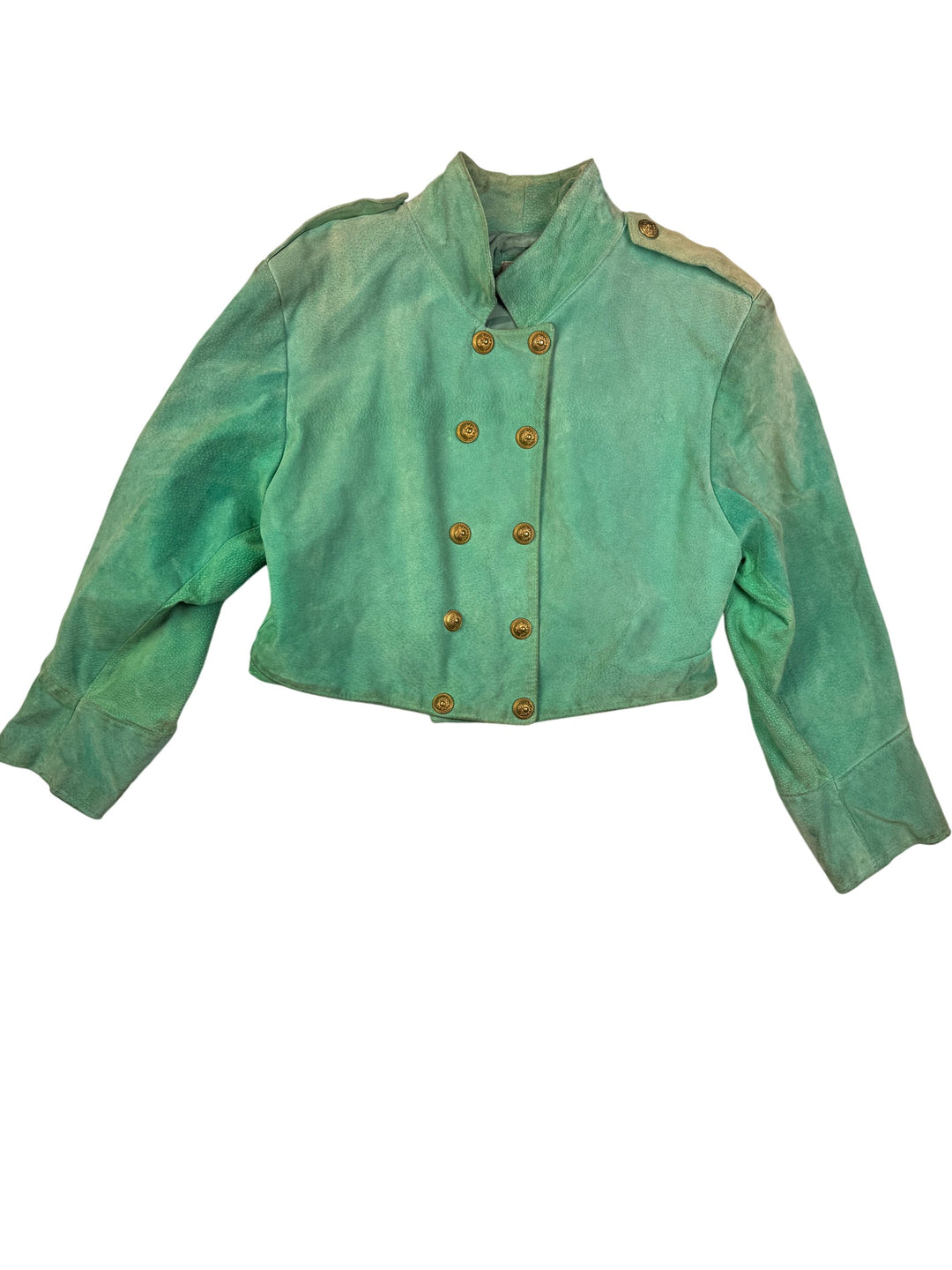 1980s Green Suede Military Style Jacket - S - Think Vintage