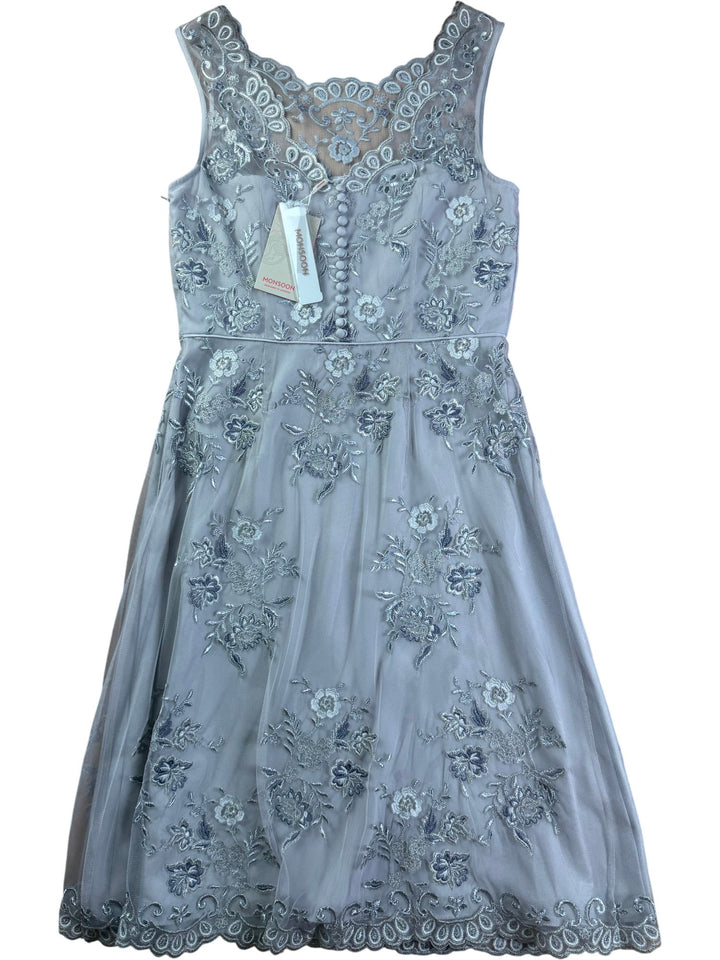 Monsoon Silver Floral Embroidered Dress - S