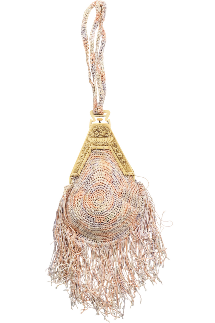 Blonde Bakelite Crochet Fringe Bag - Think Vintage