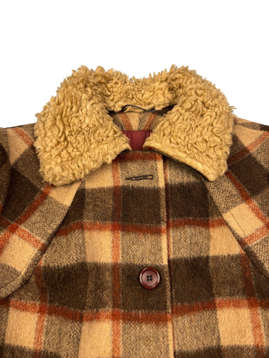 C&A Wool Blend Checkered Overcoat with Faux Fur Collar - M