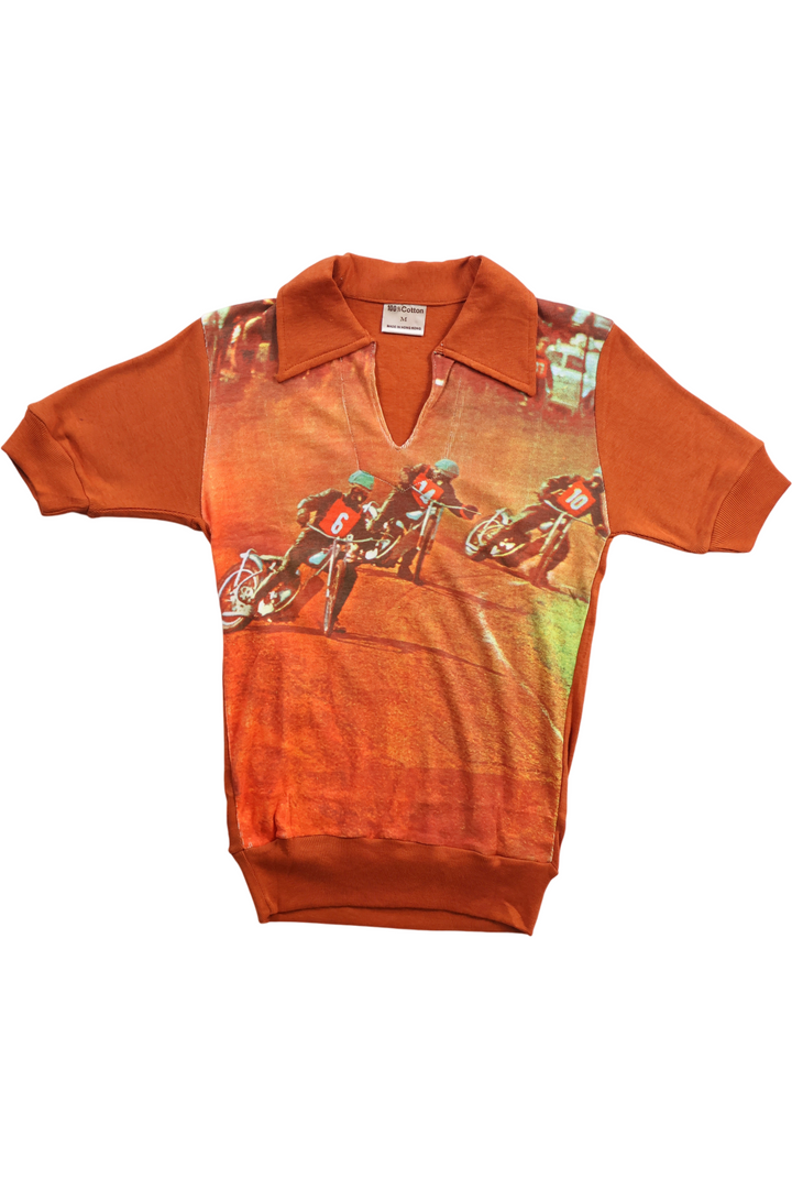 1970s Speedway Graphic Cotton T-Shirt - S - Think Vintage