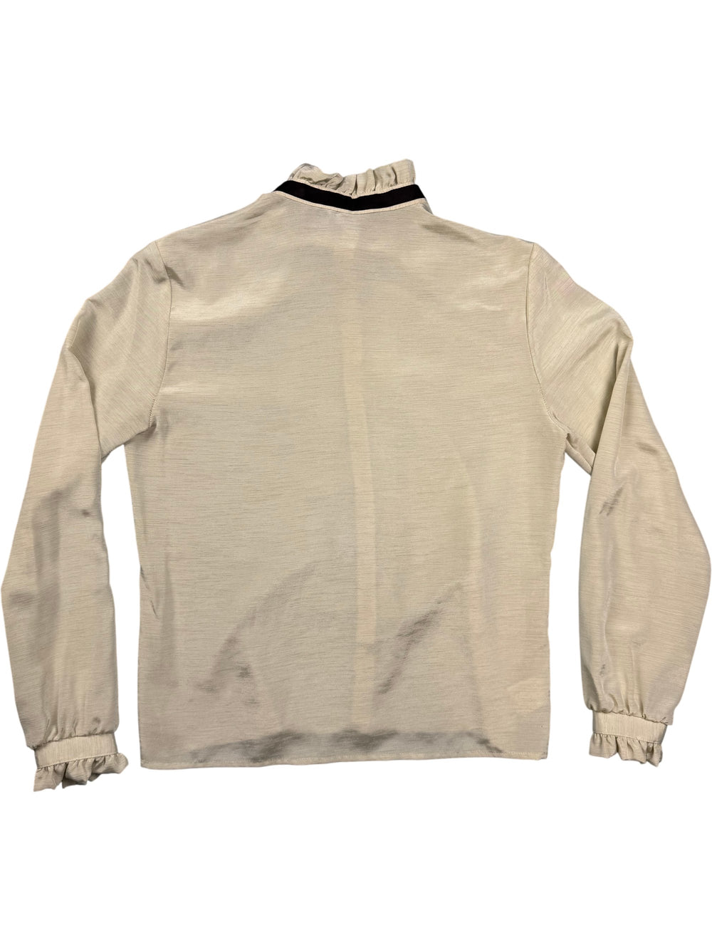 Long Sleeved Tie Neck Blouse with Ruffle Collar - M - Think Vintage