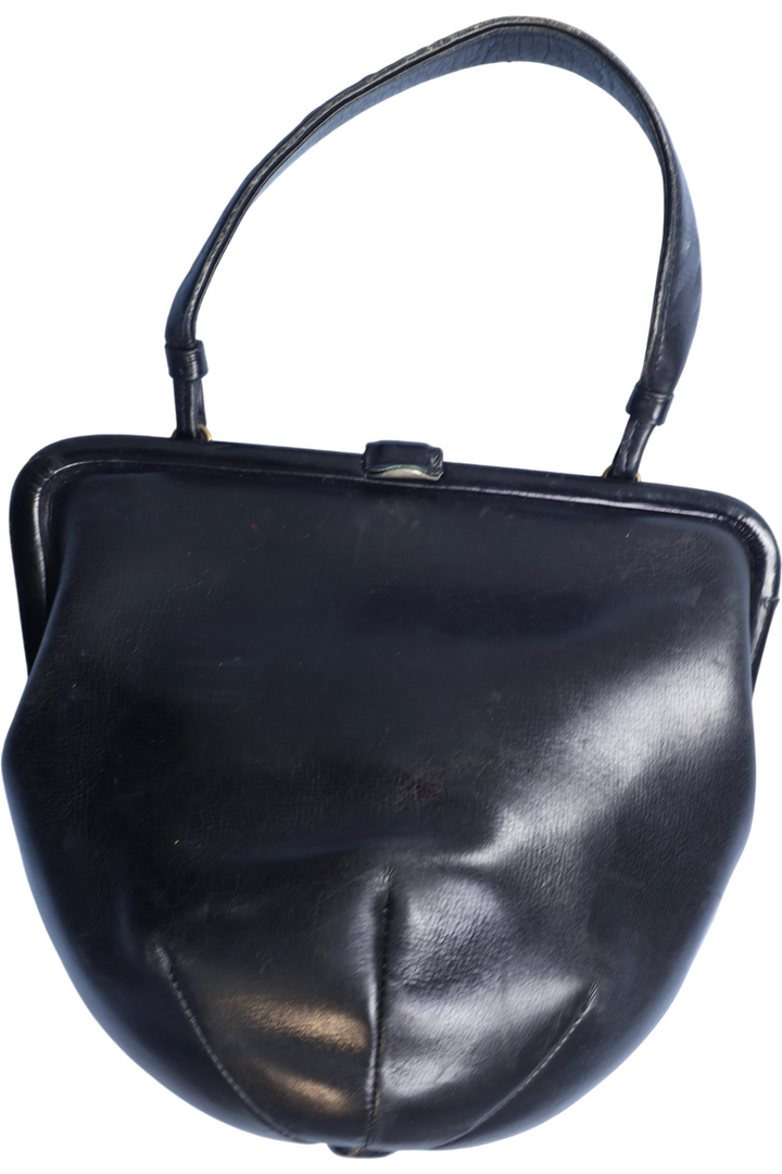 50's Black Leather Handbag - Think Vintage