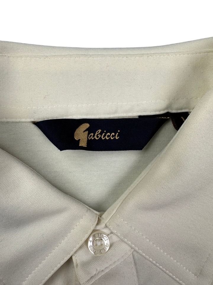 Gabicci White Polo Shirt with Geometric Design - L - Think Vintage