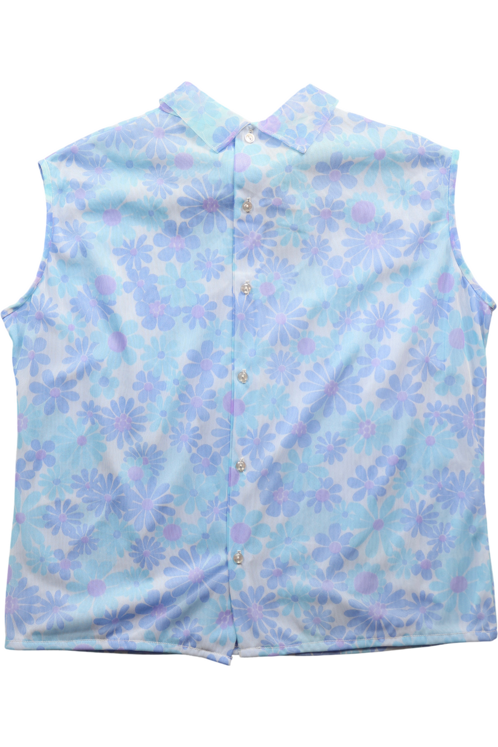60's Sleeveless Floral Blouse with Pussy Bow Neck - Think Vintage