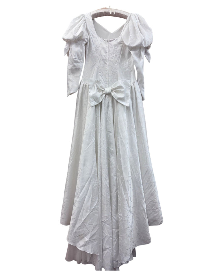 1980s White Puff Sleeve Wedding Dress