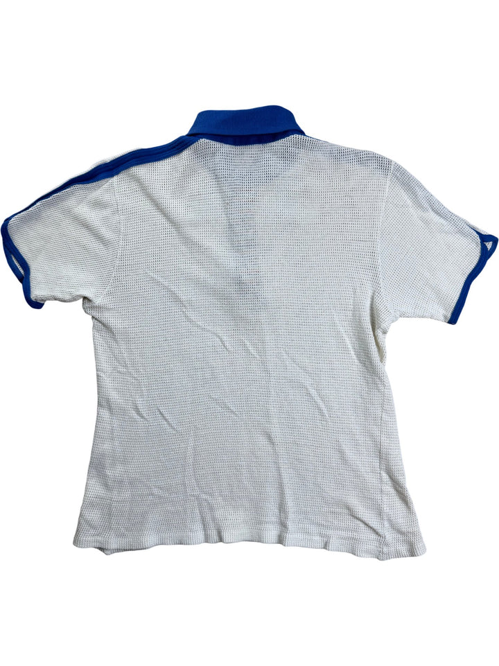 Vintage White Mesh Polo With Blue Collar - S