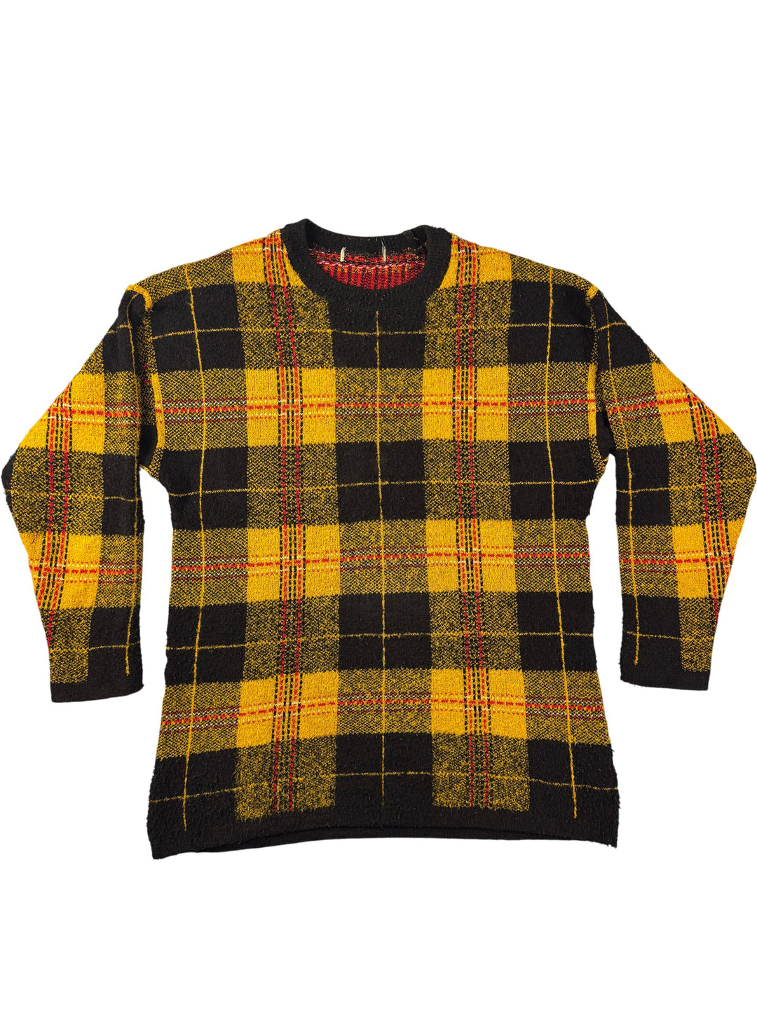 Yellow Tartan Knit Sweater - Think Vintage