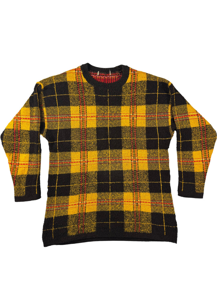 Yellow Tartan Knit Sweater - Think Vintage