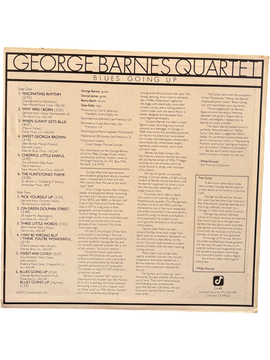 George Barnes Quartet Blues Going Up LP - Fair