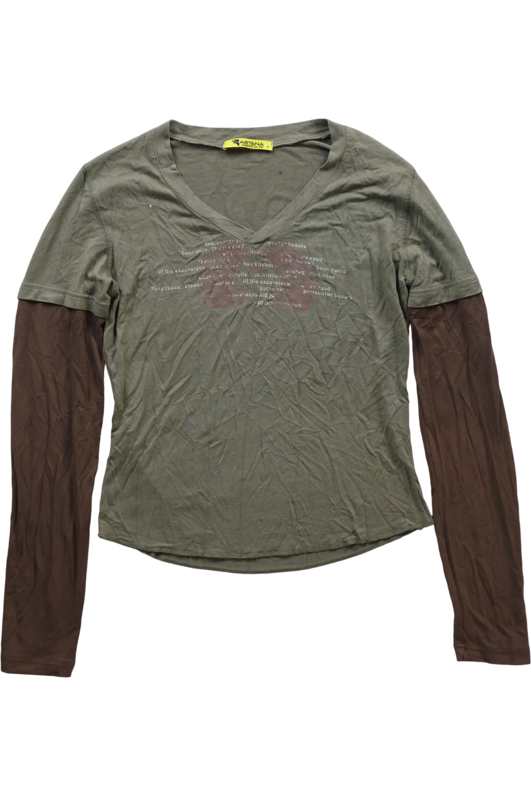 Y2K Long Sleeve V-Neck Top with Text Design - Think Vintage