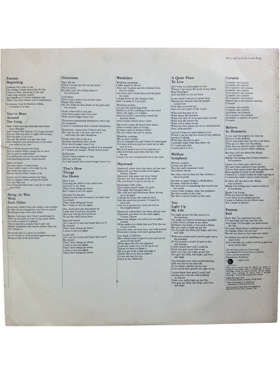 Carole King Fantasy Vinyl Record - Fair