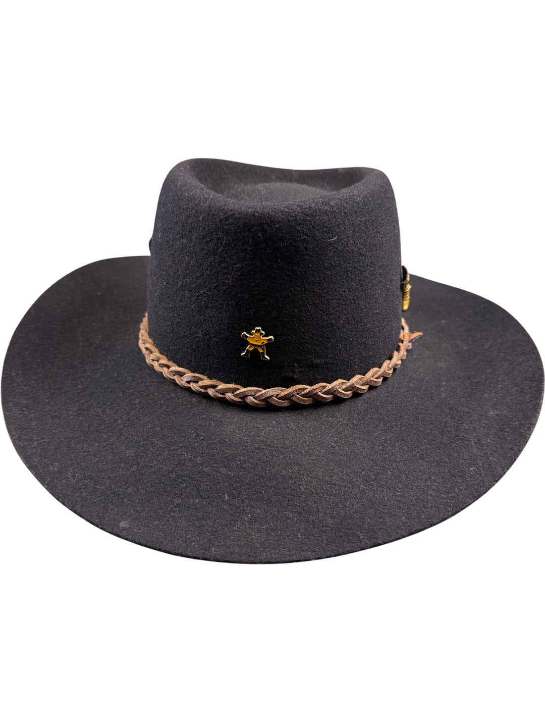 Black Felt Cowboy Hat with Braided Band - Think Vintage