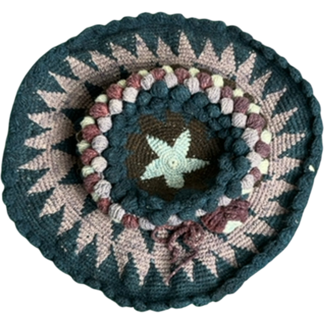 Handmade Geometric Knit String Hat - Think Vintage