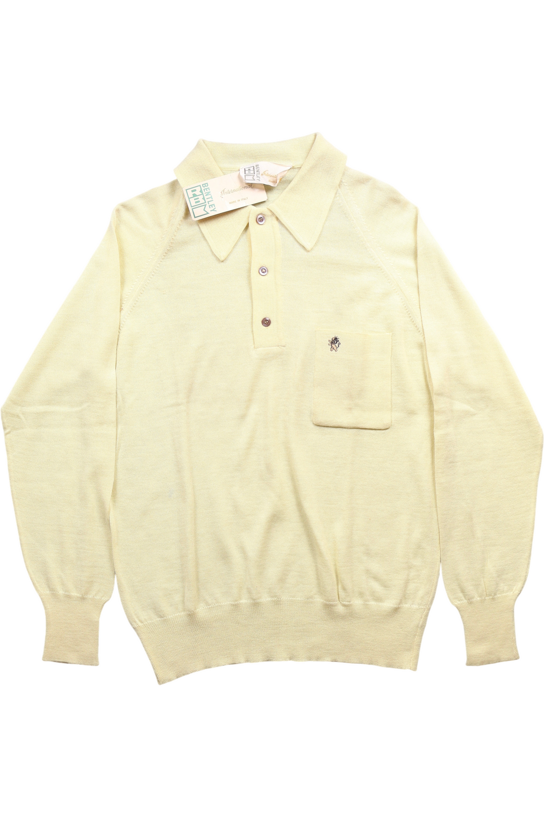 1980s Light Yellow Knit Long Sleeved Polo Shirt - Think Vintage