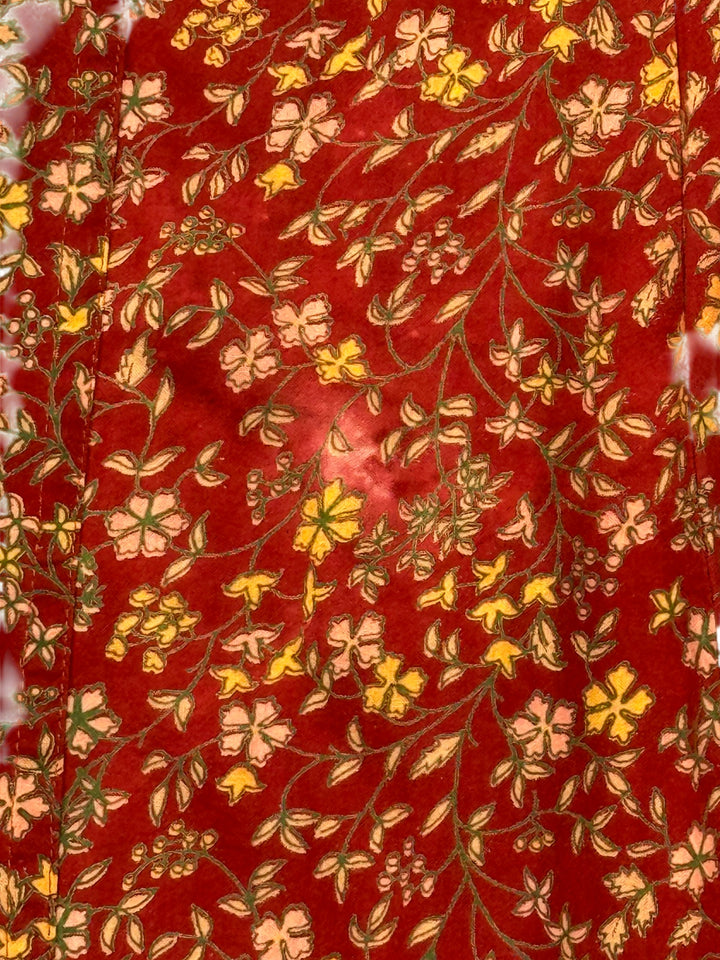 Floral Red Long Sleeve Dress - M - Think Vintage