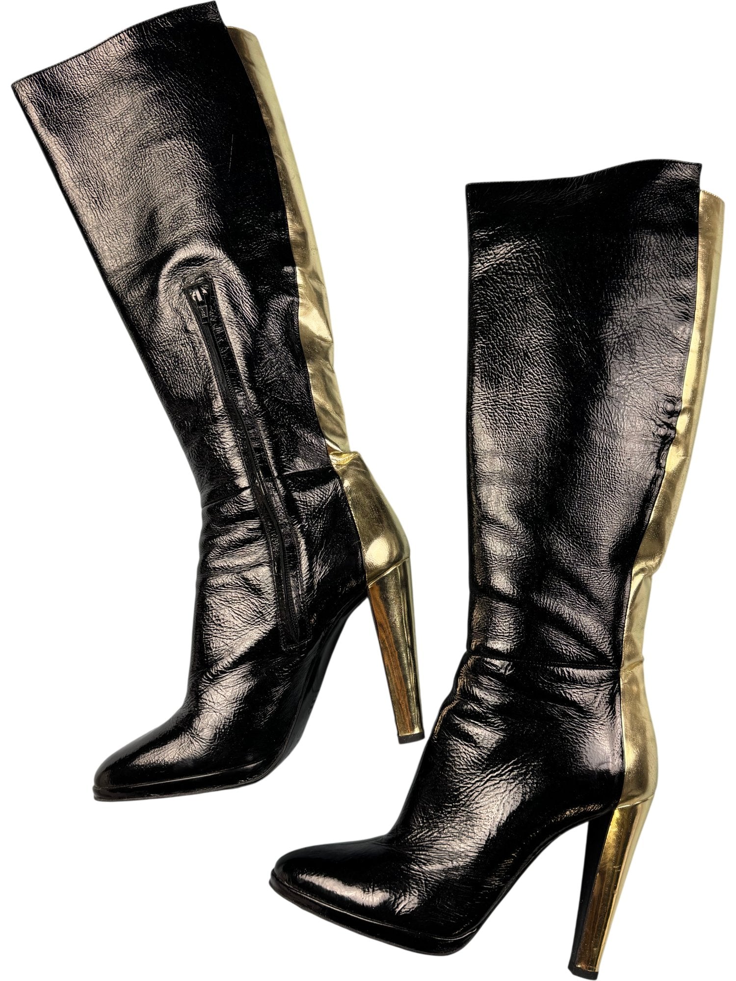 Jimmy Choo Black and Gold Leather Boots -  Size 7
