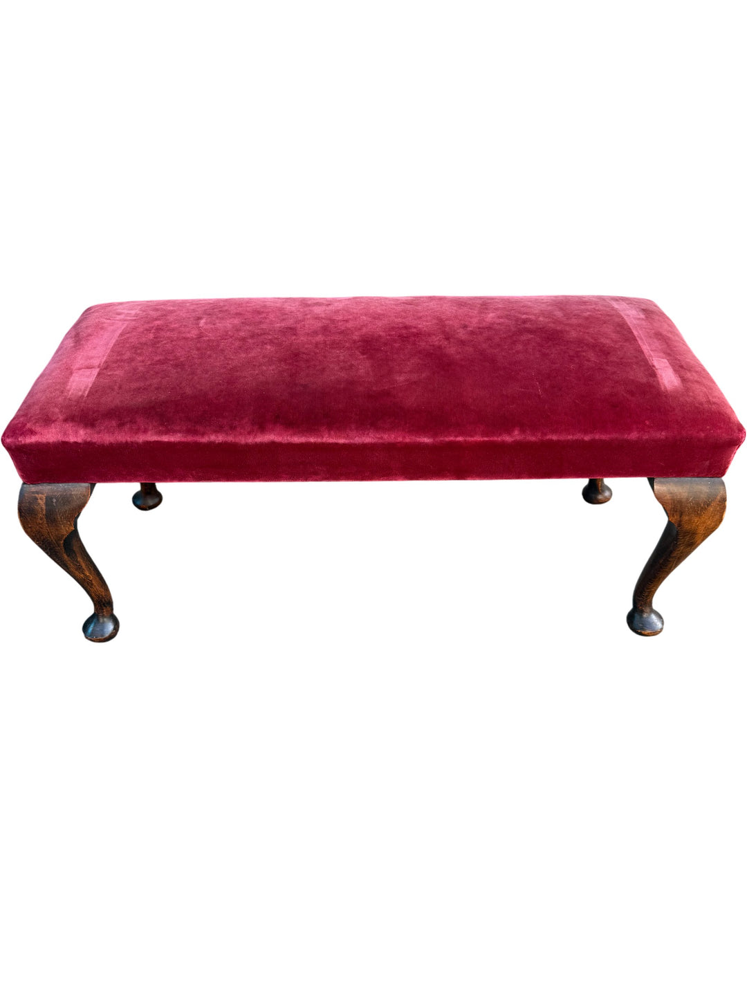 Red Velvet Footstool with Wooden Legs - Think Vintage