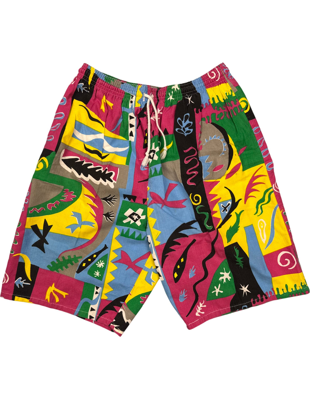 Colourful Abstract Pattern Shorts - M - Think Vintage
