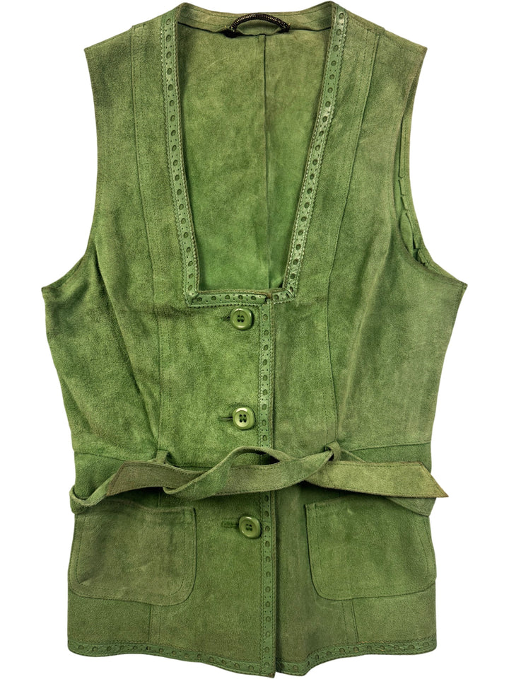 1960s Green Suede Buttoned Waistcoat - S