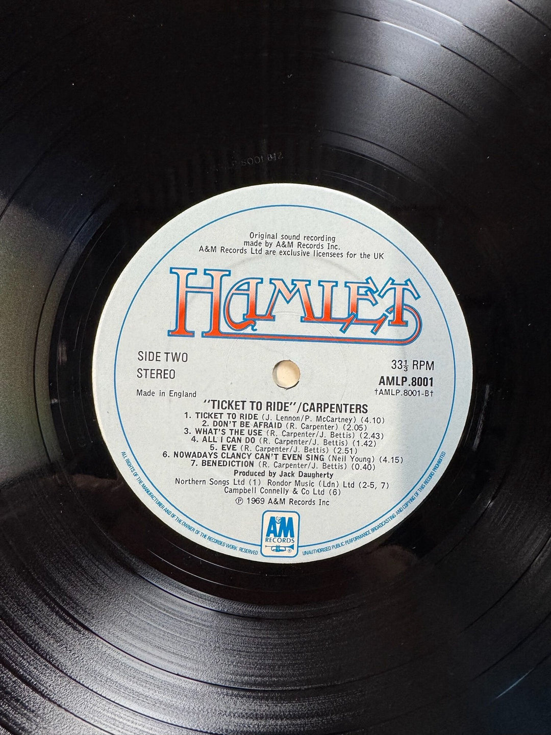 Carpenters Ticket To Ride Vinyl Record - Very Good
