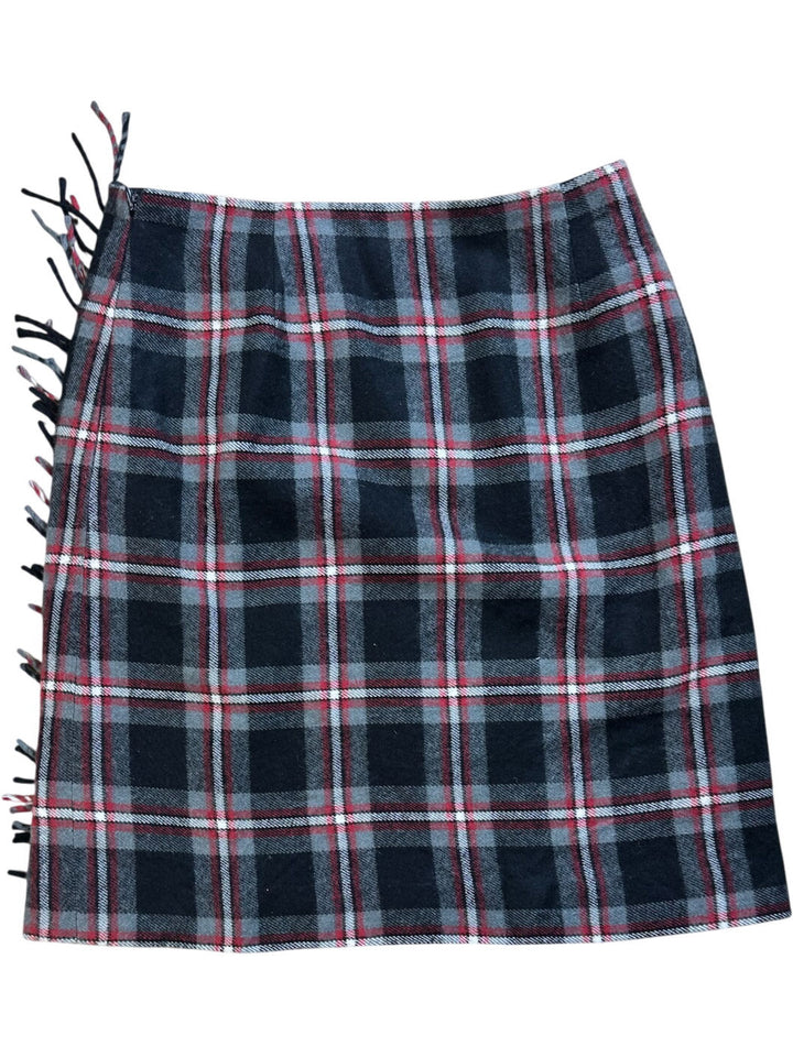 Plaid Fringe Mini Skirt
