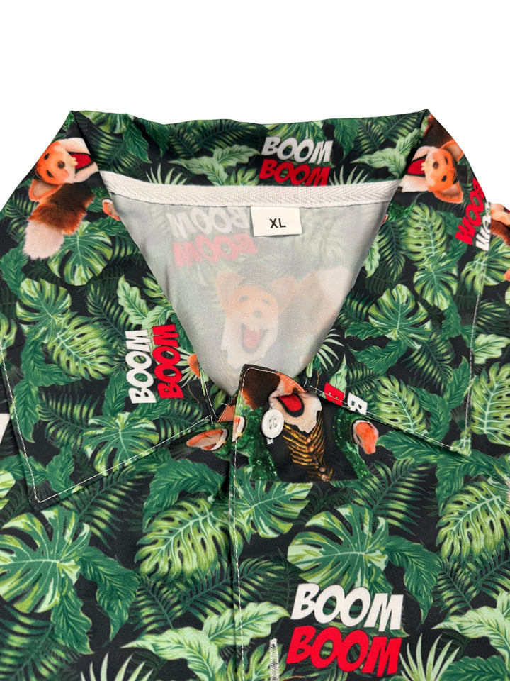 Tropical Basil Brush Print Short Sleeved Shirt - XXL