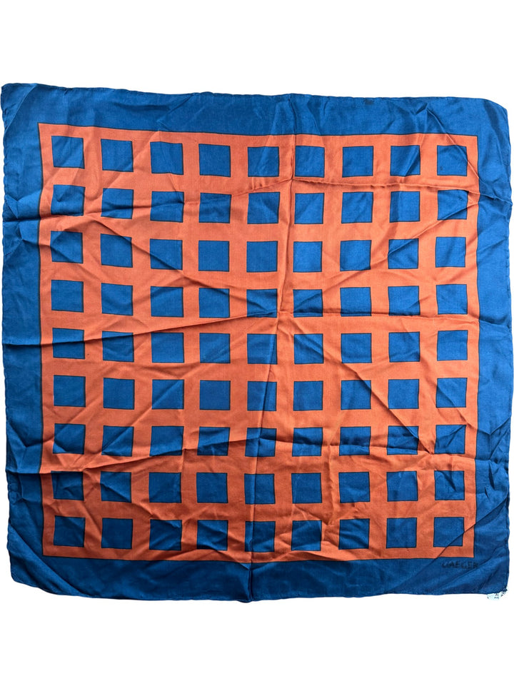 Jaeger Blue and Orange Checkered Scarf