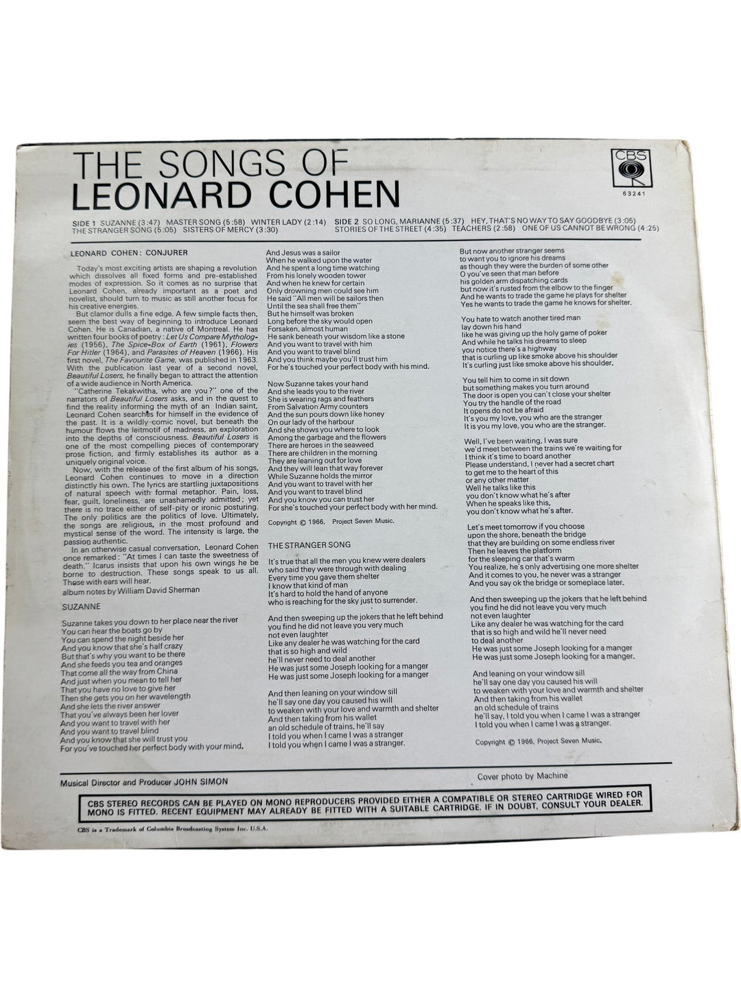 Songs Of Leonard Cohen Vinyl Record - Good