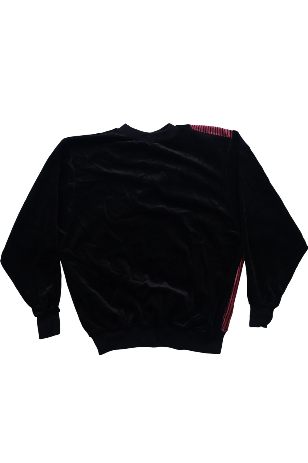 80's Velour Sweatshirt with Red Striped Design - Think Vintage