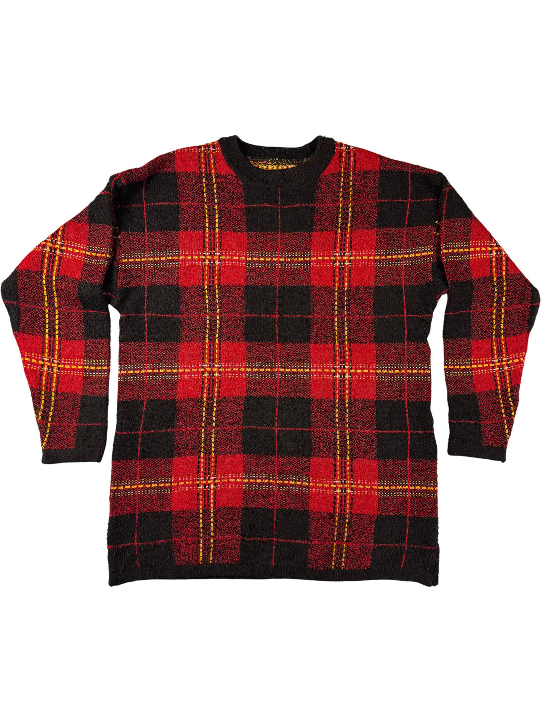Red Black Tartan Knit Sweater - Think Vintage