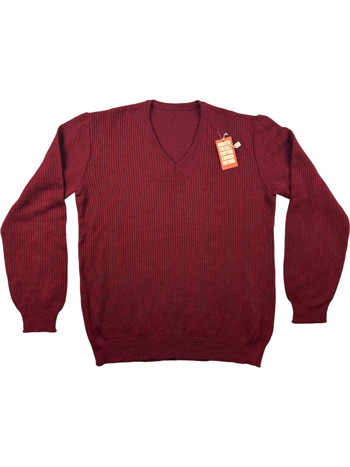 1970s Burgundy V-Neck Sweater - L