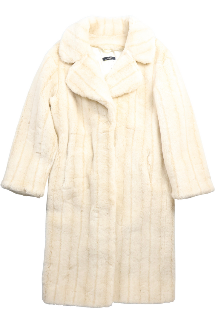 Cream Faux Fur Coat - S - Think Vintage
