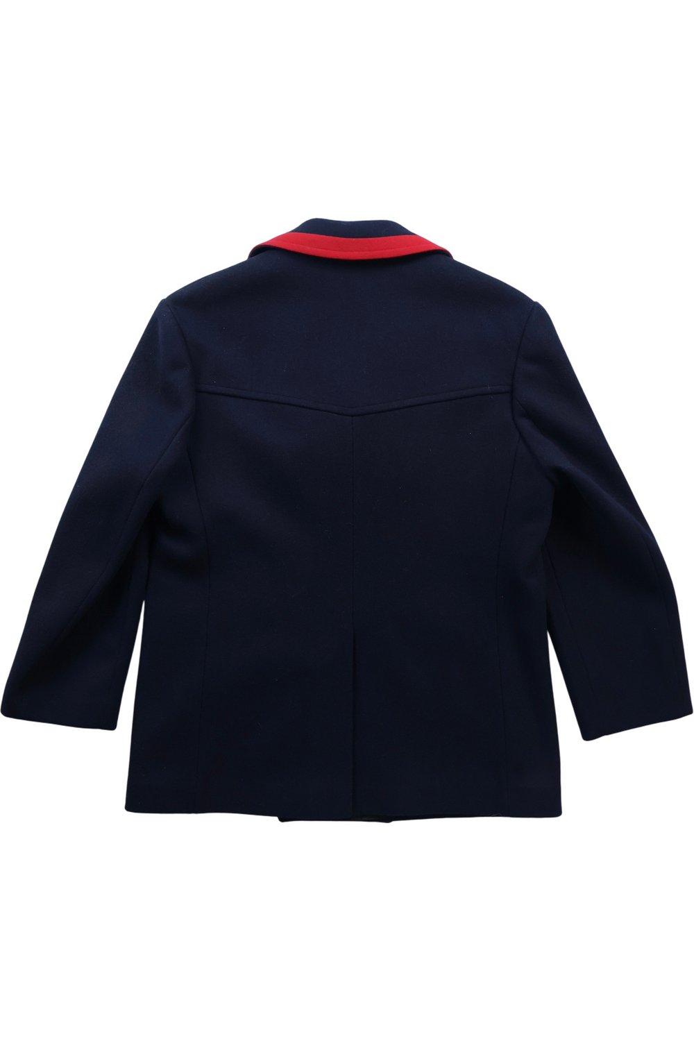 1980s Double Breasted Wool Jacket with Red Collar - L - Think Vintage