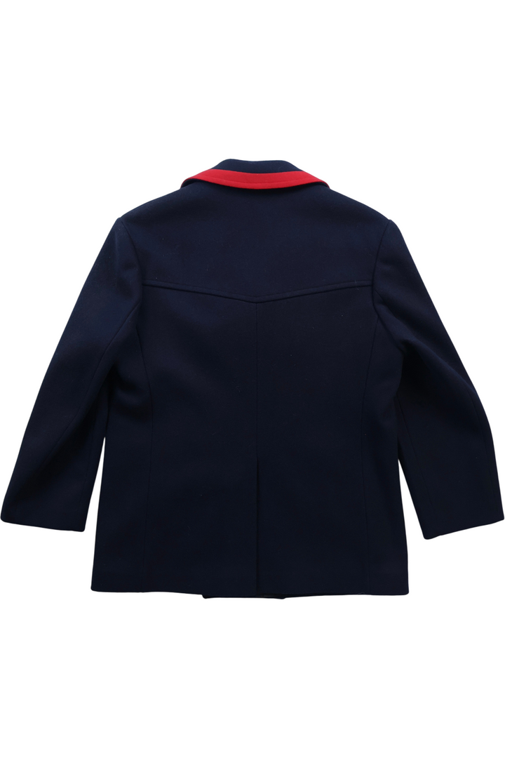 1980s Double Breasted Wool Jacket with Red Collar - L - Think Vintage