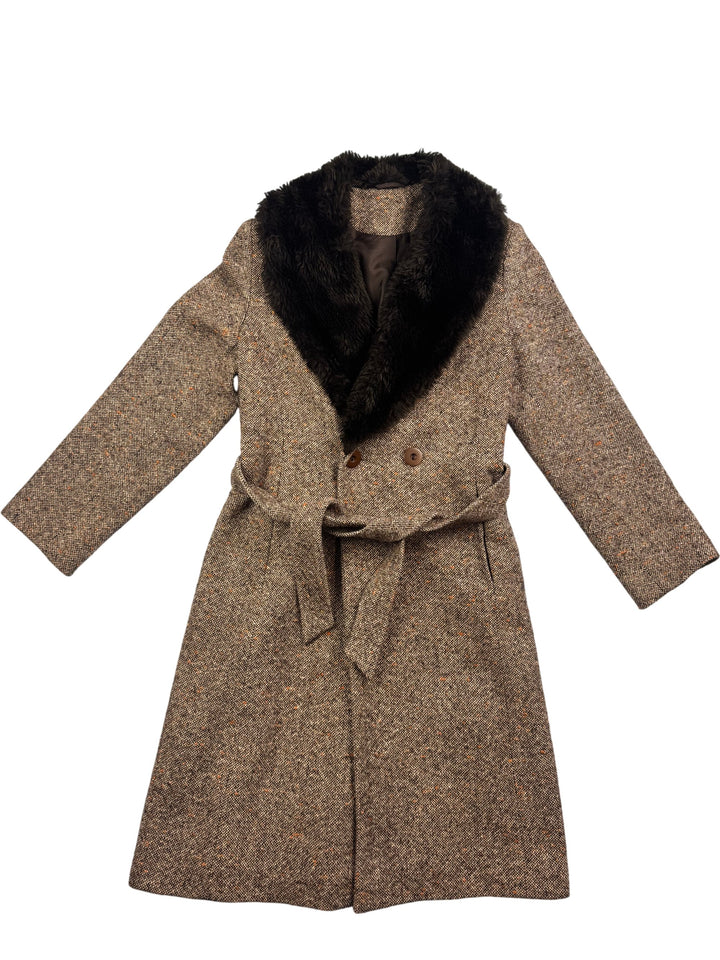 Wool Blend Overcoat With Faux Fur Collar - M